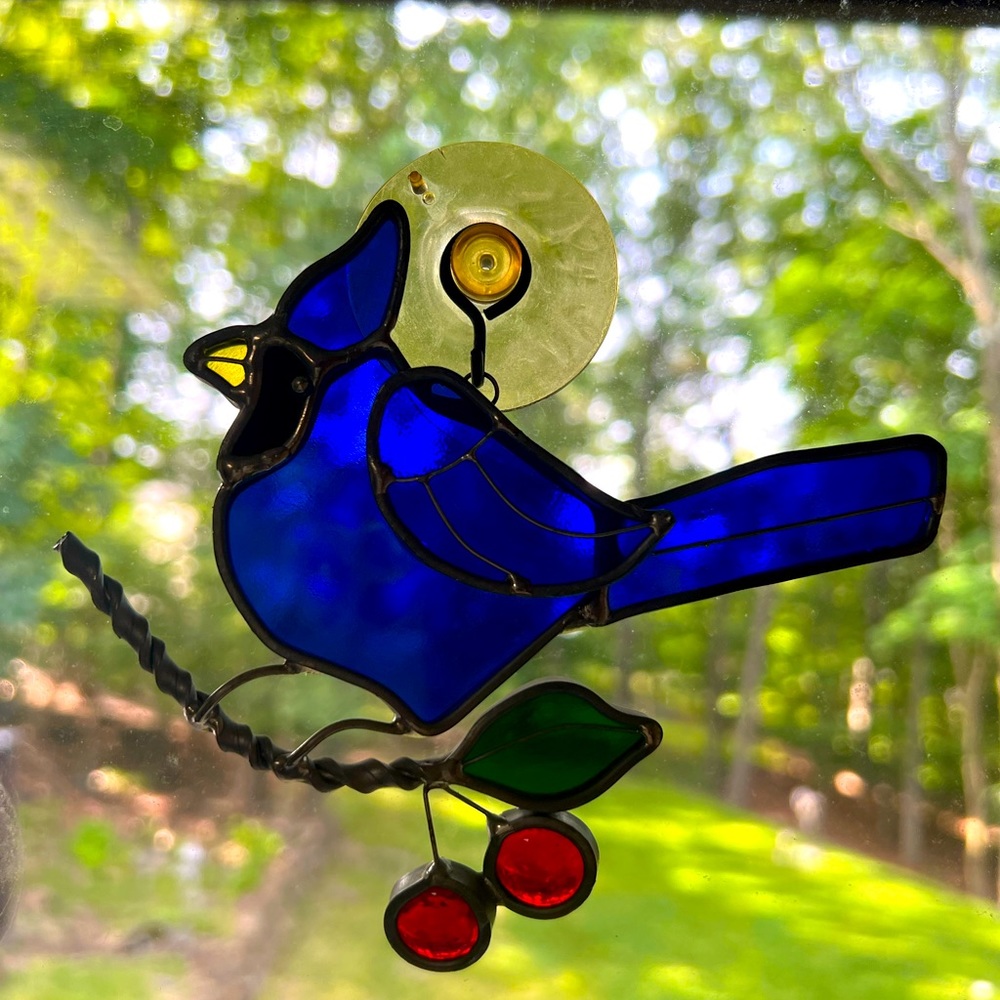 Blue Jay stained glass sun catcher